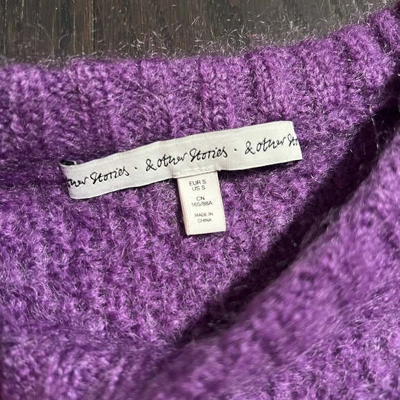 & Other Stories Purple Mohair Wool Blend Knit Crewneck Sweater Cozy SMALL - Picture 4 of 7